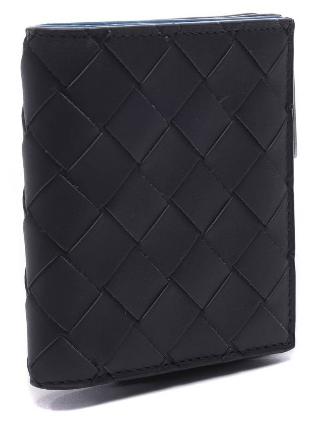 Intrecciato Bifold Calfskin Half Wallet Blue Black - BOTTEGA VENETA - BALAAN 4