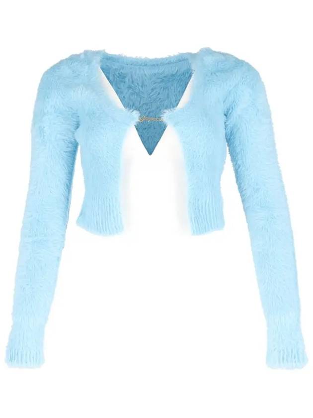 La Maille Neve Manches Longues Fluffy Charm Logo Cardigan Blue - JACQUEMUS - BALAAN 3