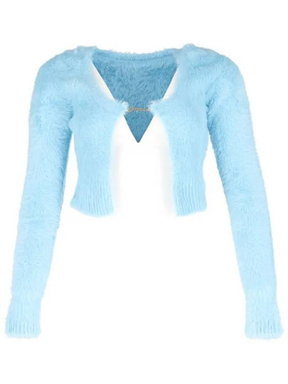 La Maille Neve Manches Longues Fluffy Charm Logo Cardigan Blue - JACQUEMUS - BALAAN 2