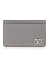 V Logo Calf Leather Card Wallet Grey - VALENTINO - BALAAN 1