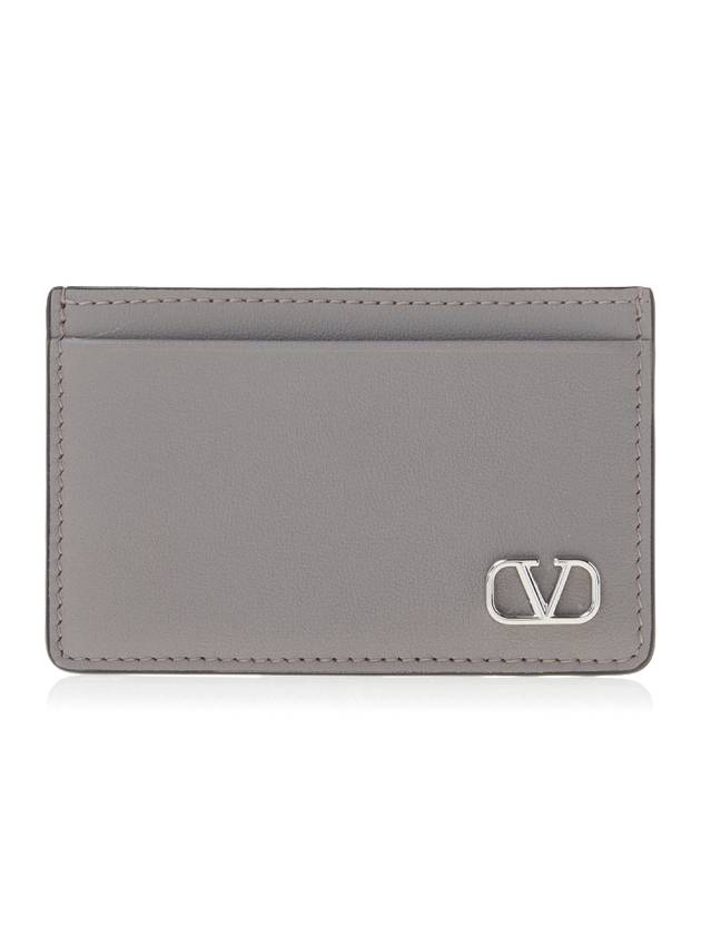 V Logo Calf Leather Card Wallet Grey - VALENTINO - BALAAN 1