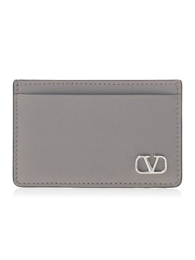 V Logo Calf Leather Card Wallet Grey - VALENTINO - BALAAN 1