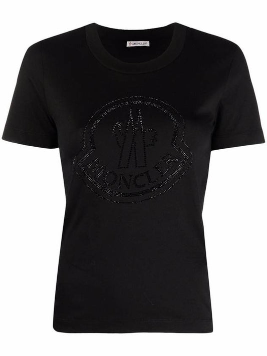 Beads Logo Round Short Sleeve T-Shirt Black - MONCLER - BALAAN.