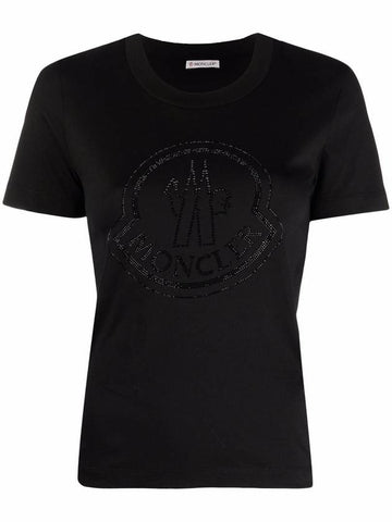 Beads Logo Round Short Sleeve T-Shirt Black - MONCLER - BALAAN 1