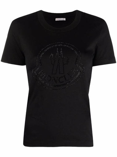 Beads Logo Round Short Sleeve T-Shirt Black - MONCLER - BALAAN 1