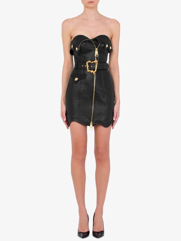 Strapless Leather Mini Dress A37055470 - MOSCHINO - BALAAN 3