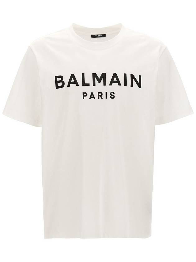 White Crewneck T-Shirt With Contrasting Logo Lettering Print In Cotton Man - BALMAIN - BALAAN 1