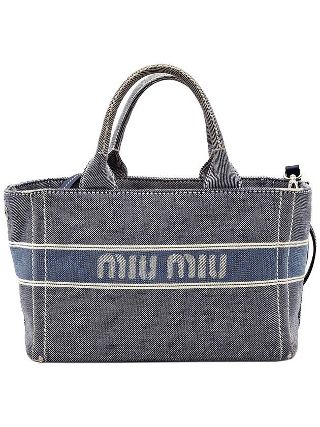 Miu 5BA219 Blue Denim Jaguard Logo 2WAY - MIU MIU - BALAAN 4