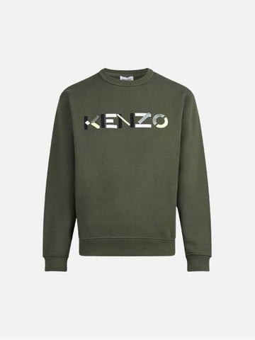 Embroidered Logo Cotton Sweatshirt Green - KENZO - BALAAN 1