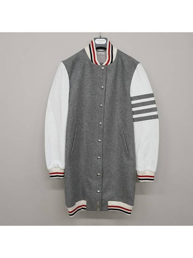 Melton Varsity Jacket Grey - THOM BROWNE - BALAAN 1