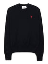 Heart Embroidered Logo Crew Neck Knit Top Black - AMI - BALAAN 2