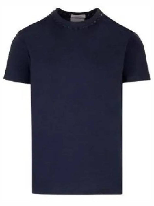 Neck Rockstud Short Sleeve T Shirt Navy 4V3MG08X959598 1209717 - VALENTINO - BALAAN 1