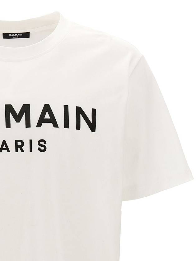 White Crewneck T-Shirt With Contrasting Logo Lettering Print In Cotton Man - BALMAIN - BALAAN 3