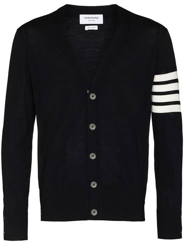 Men's Sustainable Classic Diagonal Wool Cardigan Black - THOM BROWNE - BALAAN 3