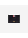 Stripe Label Debossed Leather Card Wallet Black - THOM BROWNE - BALAAN 1