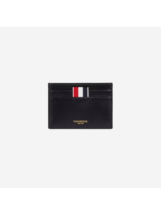 Stripe Label Debossed Leather Card Wallet Black - THOM BROWNE - BALAAN 1