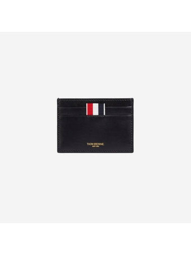 Stripe Label Debossed Leather Card Wallet Black - THOM BROWNE - BALAAN 1