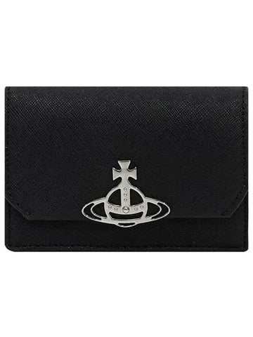 Saffiano Cow Leather Card Wallet Black 5115002OW L001N N401 - VIVIENNE WESTWOOD - BALAAN 1