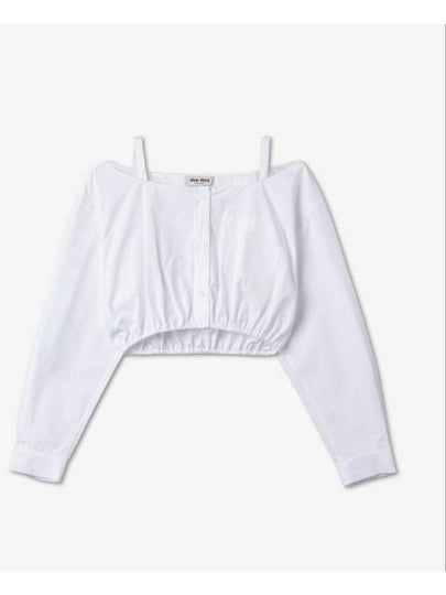 Poplin Off Shoulder Crop Cotton Blouse White - MIU MIU - BALAAN 2