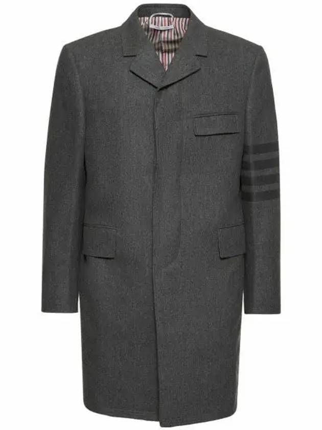 Tonal 4 bar striped flannel wool cashmere Chesterfield overcoat Mock005A 06393 035 - THOM BROWNE - BALAAN 1