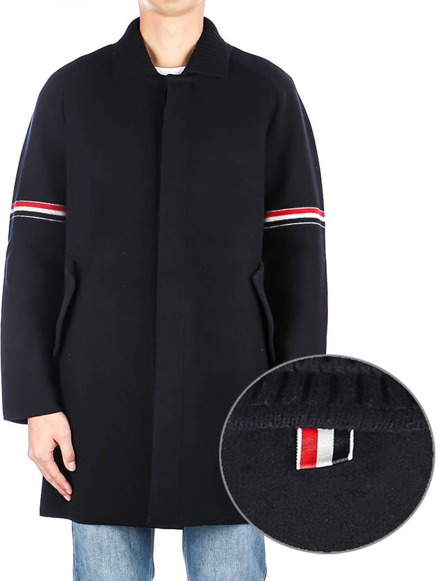 Arm Banding Striped Car Voile Wool Single Coat Navy - THOM BROWNE - BALAAN 2