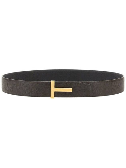 Gold Soft Grain Leather T Icon Belt Brown Black - TOM FORD - BALAAN 2