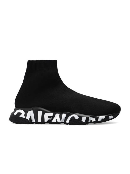 Men's Graffiti Logo Sole Speedrunner High Top Sneakers Black - BALENCIAGA - BALAAN 1