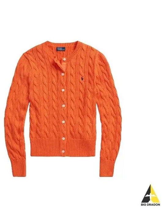 Women's Embroidered Logo Pony Cable Cardigan Orange - POLO RALPH LAUREN - BALAAN 2