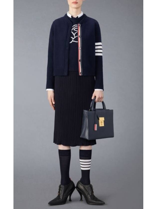 Floral Intarsia Cotton Cardigan Navy - THOM BROWNE - BALAAN 5