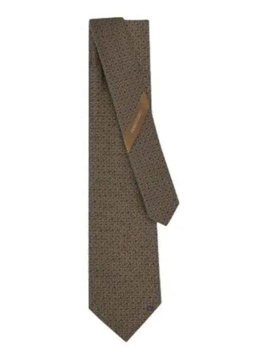 Embroidered Gancini Silk Tie Brown - SALVATORE FERRAGAMO - BALAAN 1