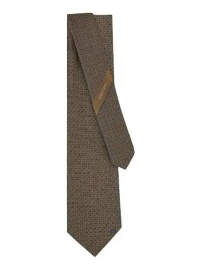 Embroidered Gancini Silk Tie Brown - SALVATORE FERRAGAMO - BALAAN 2