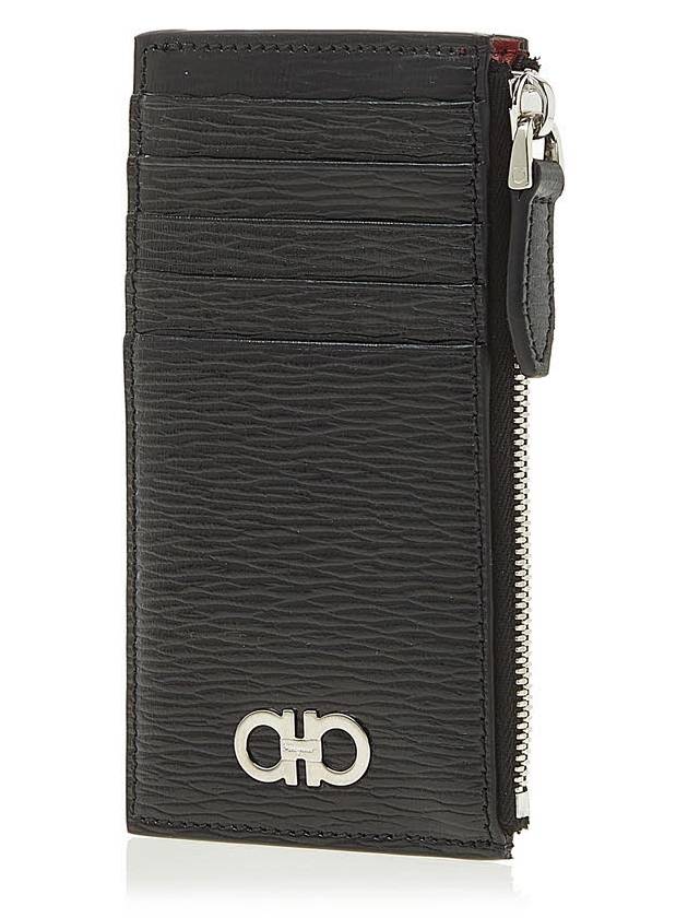 Gancini Zipper Card Wallet Black - SALVATORE FERRAGAMO - BALAAN 3