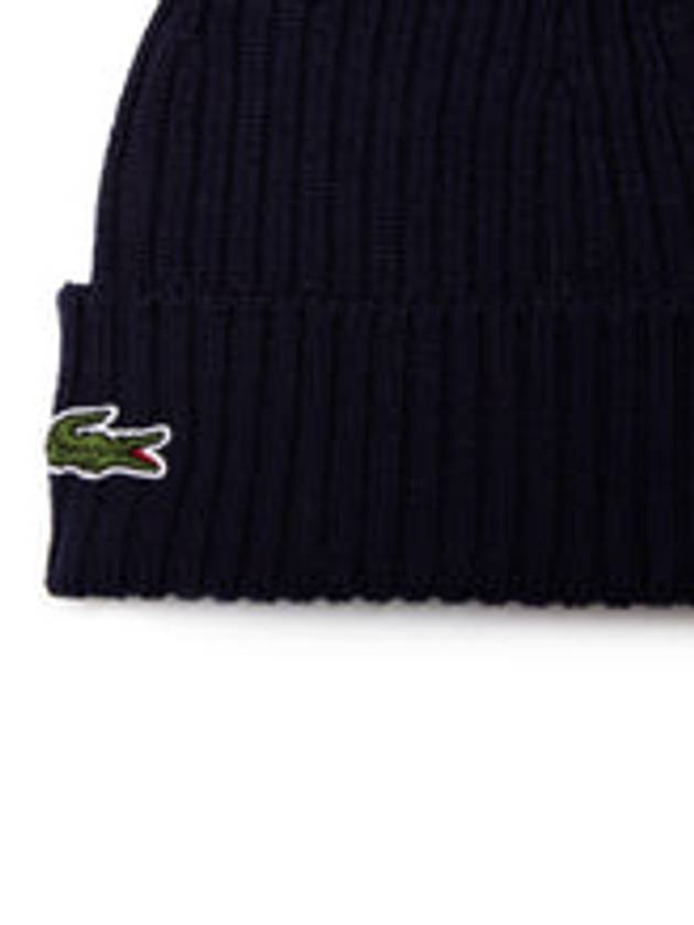 Ribbed Wool Beanie Navy - LACOSTE - BALAAN 3