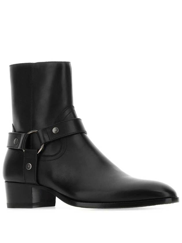 Men's Leather Wyatt Harness Ankle Boots Black - SAINT LAURENT - BALAAN 3