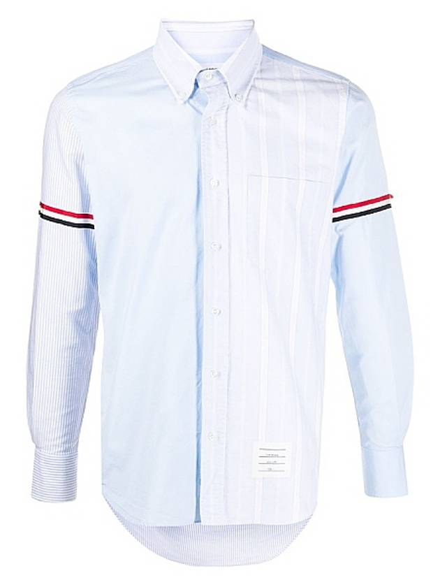 Men's Poplin Grosgrain Armband Striped Long Sleeve Shirt Blue - THOM BROWNE - BALAAN.