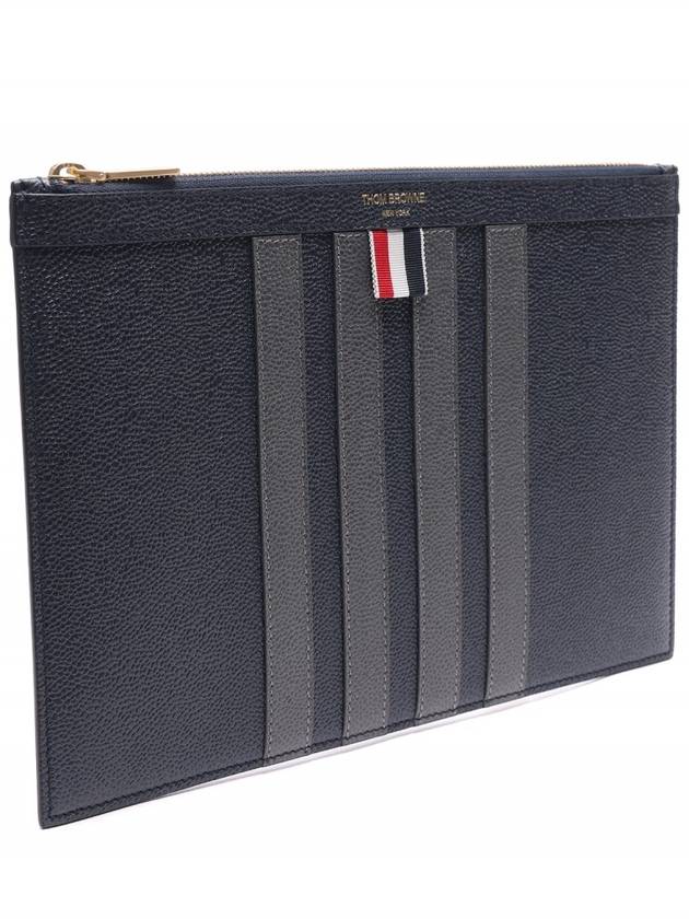 4-Bar Leather Small Clutch Bag Navy - THOM BROWNE - BALAAN 4