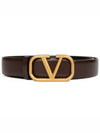 Gold V Logo Signature Leather Belt Brown - VALENTINO - BALAAN 5