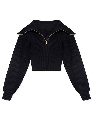 La Maille Risoul Double Collar Knit Top Black - JACQUEMUS - BALAAN 1