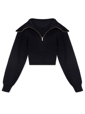 La Maille Risoul Double Collar Knit Top Black - JACQUEMUS - BALAAN 1