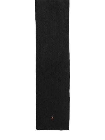 Embroidered Pony Logo Ribbed Muffler Black - POLO RALPH LAUREN - BALAAN 1