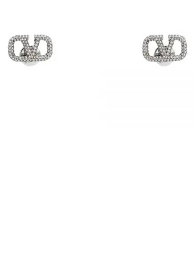 Crystal V Logo Signature Earrings Silver - VALENTINO - BALAAN 2