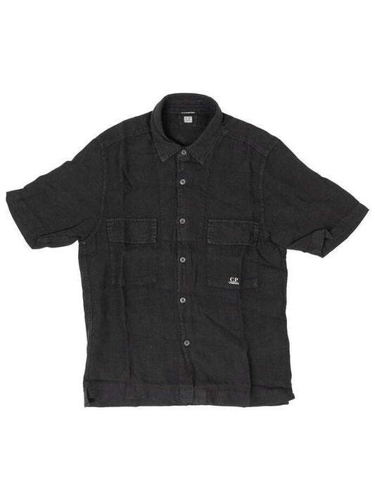 Linen Short Sleeved Shirt 16CMSH210A 005415G 999 Linen short sleeve shirt - CP COMPANY - BALAAN 1