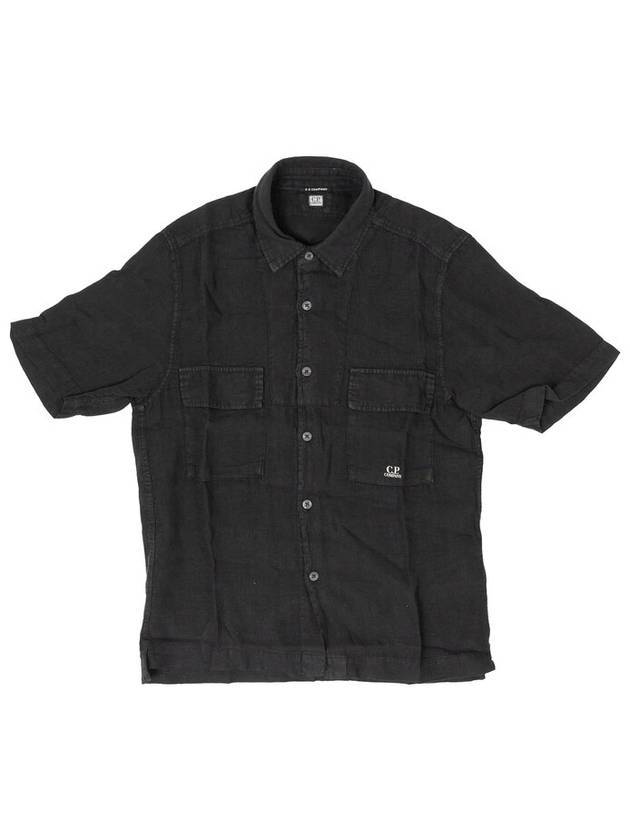 Linen Short Sleeve Shirt Black - CP COMPANY - BALAAN 1