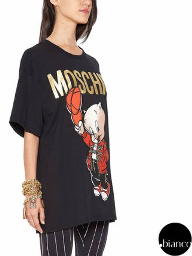 Women's Porky Pig embroidery patch shortsleeved tshirt A07791040 15 - MOSCHINO - BALAAN 8