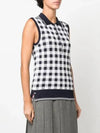 Gingham Silk Jacquard 4 Bar Polo Sleeveless Cardigan Navy - THOM BROWNE - BALAAN 5