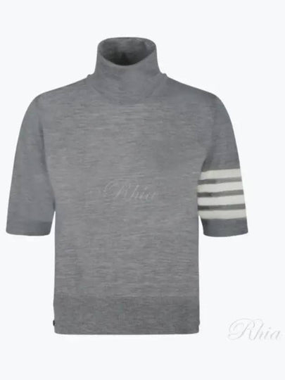 Fine Merino 4 Bar Relaxed Short Sleeve Turtleneck Grey - THOM BROWNE - BALAAN 2