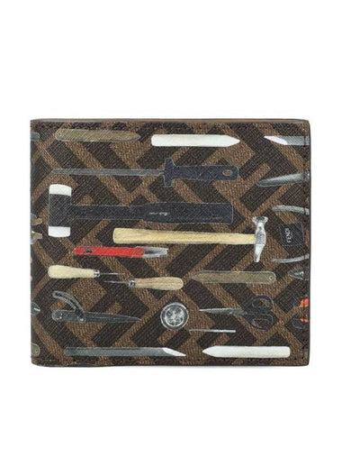 Men's Tool Print Half Wallet Brown - FENDI - BALAAN 1