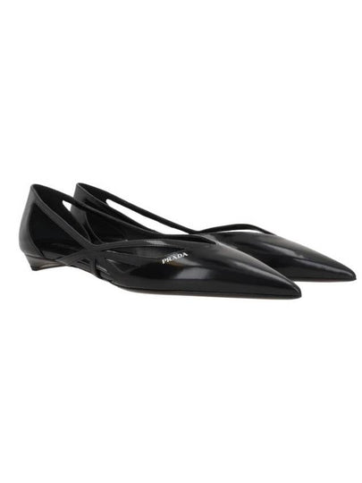 Cut out Brushed Leather Ballerina Black - PRADA - BALAAN 2