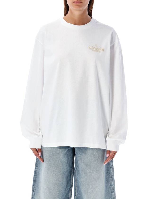 Logo Print Cotton Long Sleeve T-Shirt White - GANNI - BALAAN 2