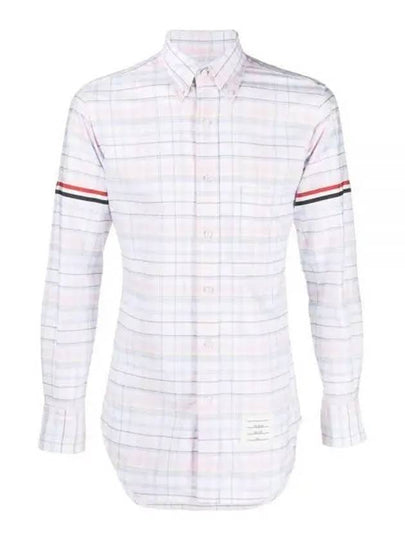 Men's Plaid Three Stripes Armband Oxford Long Sleeve Shirt Light Pink - THOM BROWNE - BALAAN 2